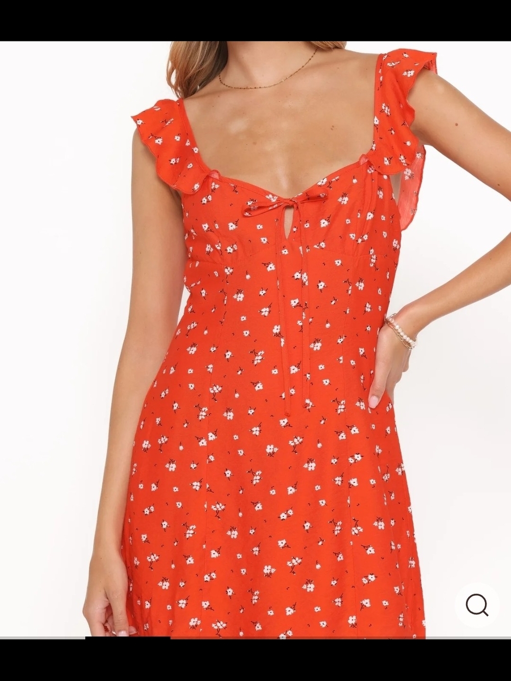 Sugarlips Red Floral Tie-Front Ruffle Mini Dress